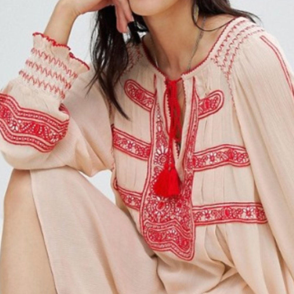 Free People Wind Willow Mini Peasant Dress NWT